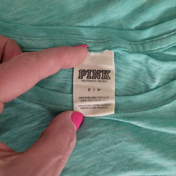 Victorias Secret Pink T-Shirt With Leopard Print Pocket Womens S Green - Picture 3 of 7